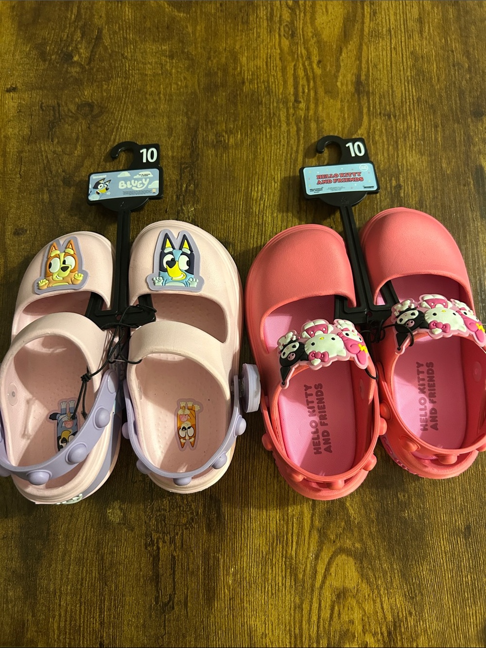 Bundle!Kids Pink Slip-On Clogs Bluey and Hello Kitty & Friends Accents - Size 10